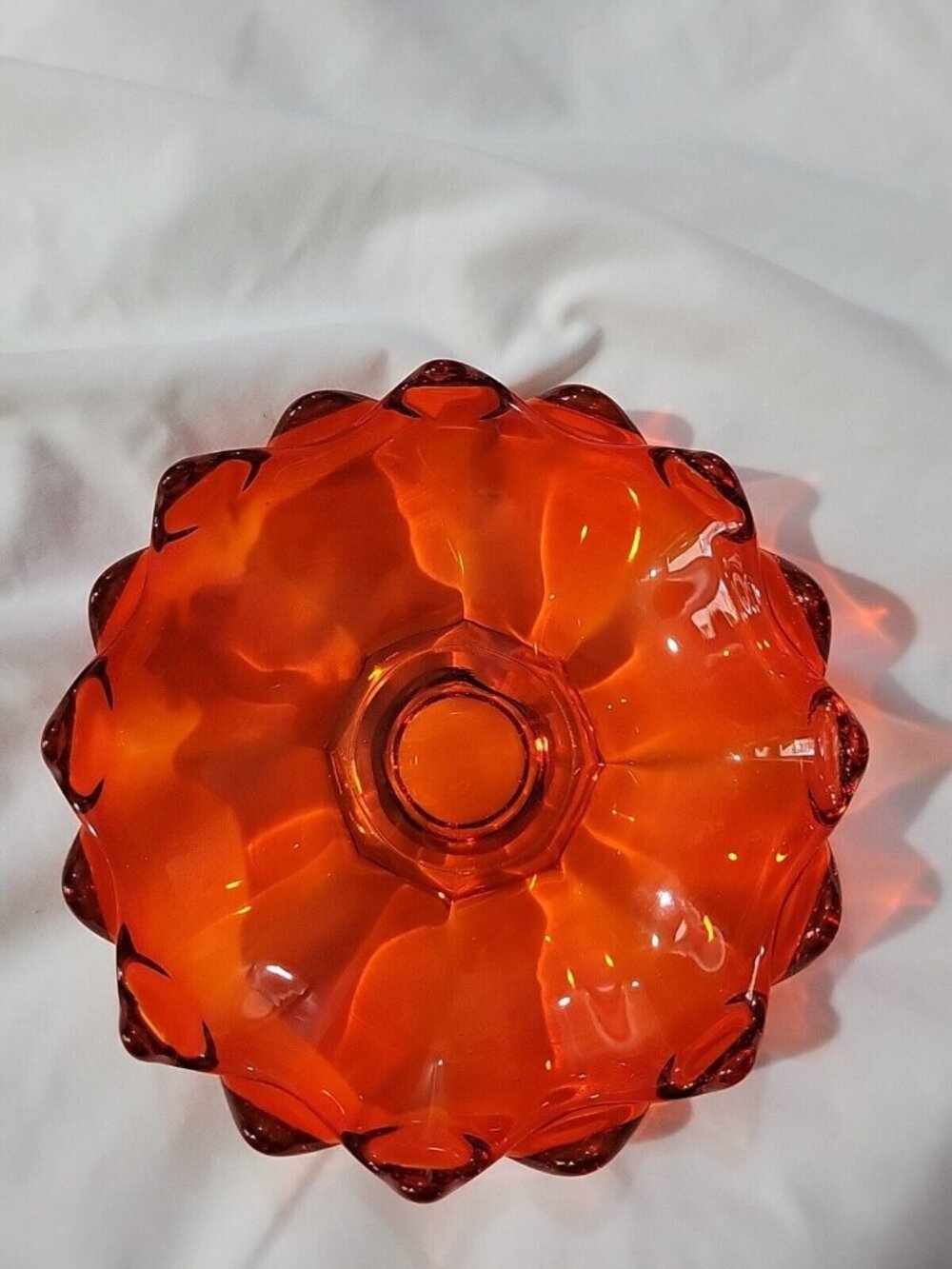 LE Smith Amberina Glass Simplicity Compote Footed Bowl Clear Flame Tip 7in Diam